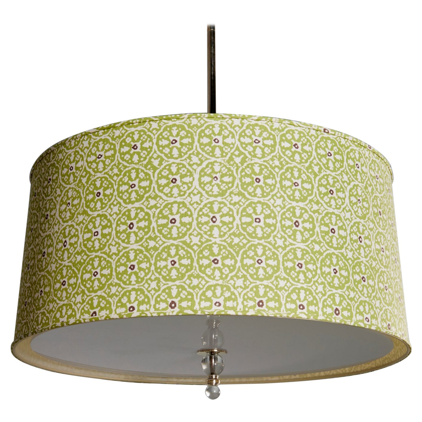 Large Contemporary Designer Drum Shade 3-Light Chandelier In Floral Fabric For Sale