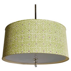 Large Contemporary Designer Drum Shade 3-Light Chandelier In Floral Fabric