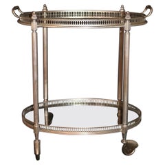 Wonderful French Nickel Plated Two-Tier Glass Top Bar Cart Gallery Tray Table