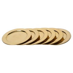 Vintage Set of Six Mid-Century Round Brass Italian Charger Plate, 1970s