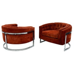 Adrian Pearsall Chrome and Suede Barrel Chairs, Pair, 1970's