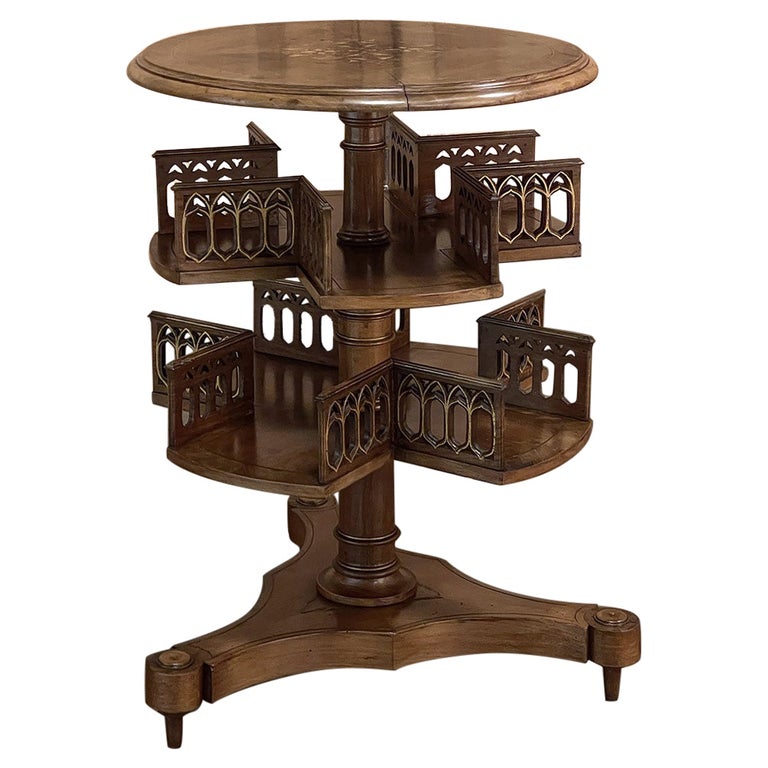 Antique French Walnut Gothic Revolving Book Stand, End Table For Sale at 1stDibs