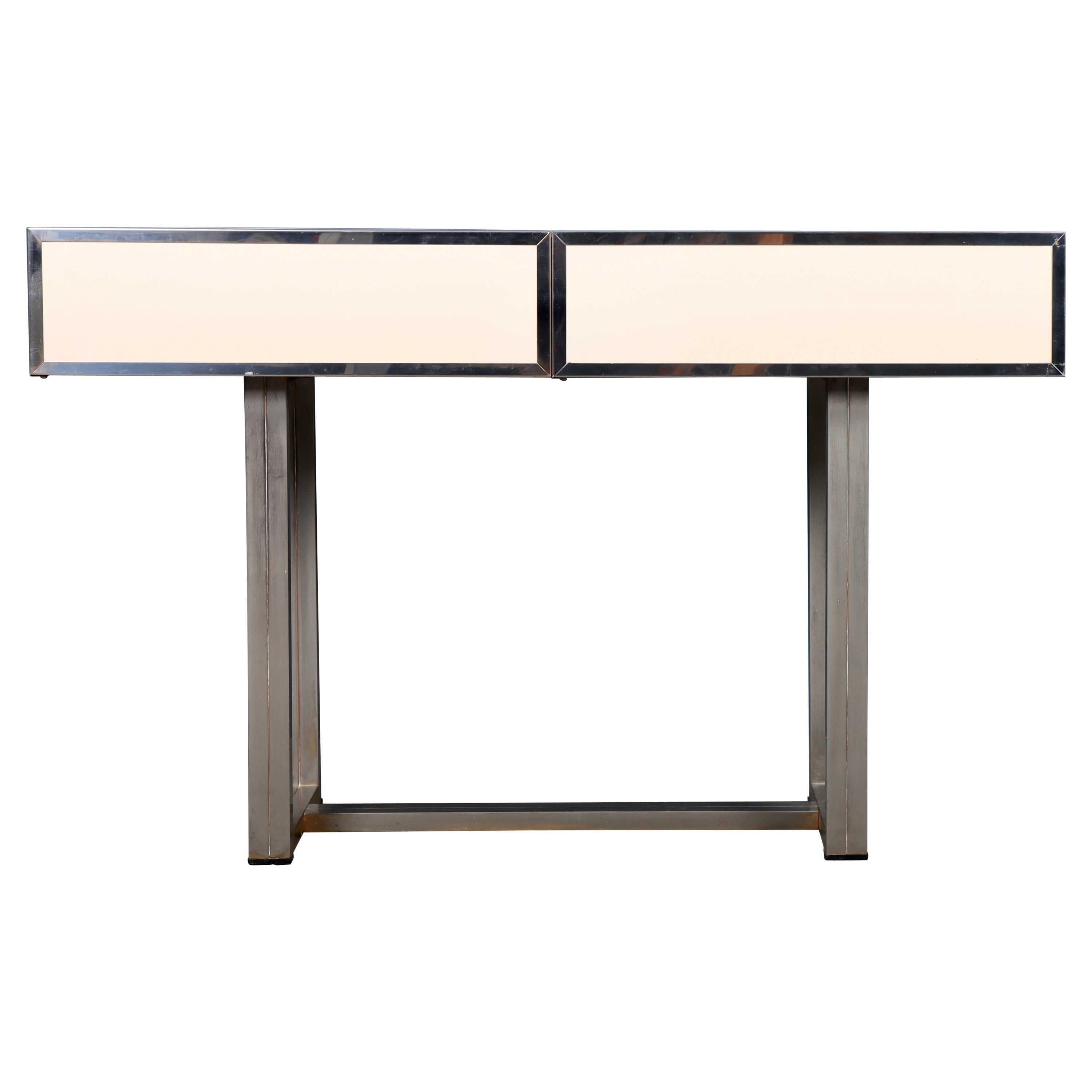 Rare Console Table of Chromed Brass and Creme Laminate by Willy Rizzo