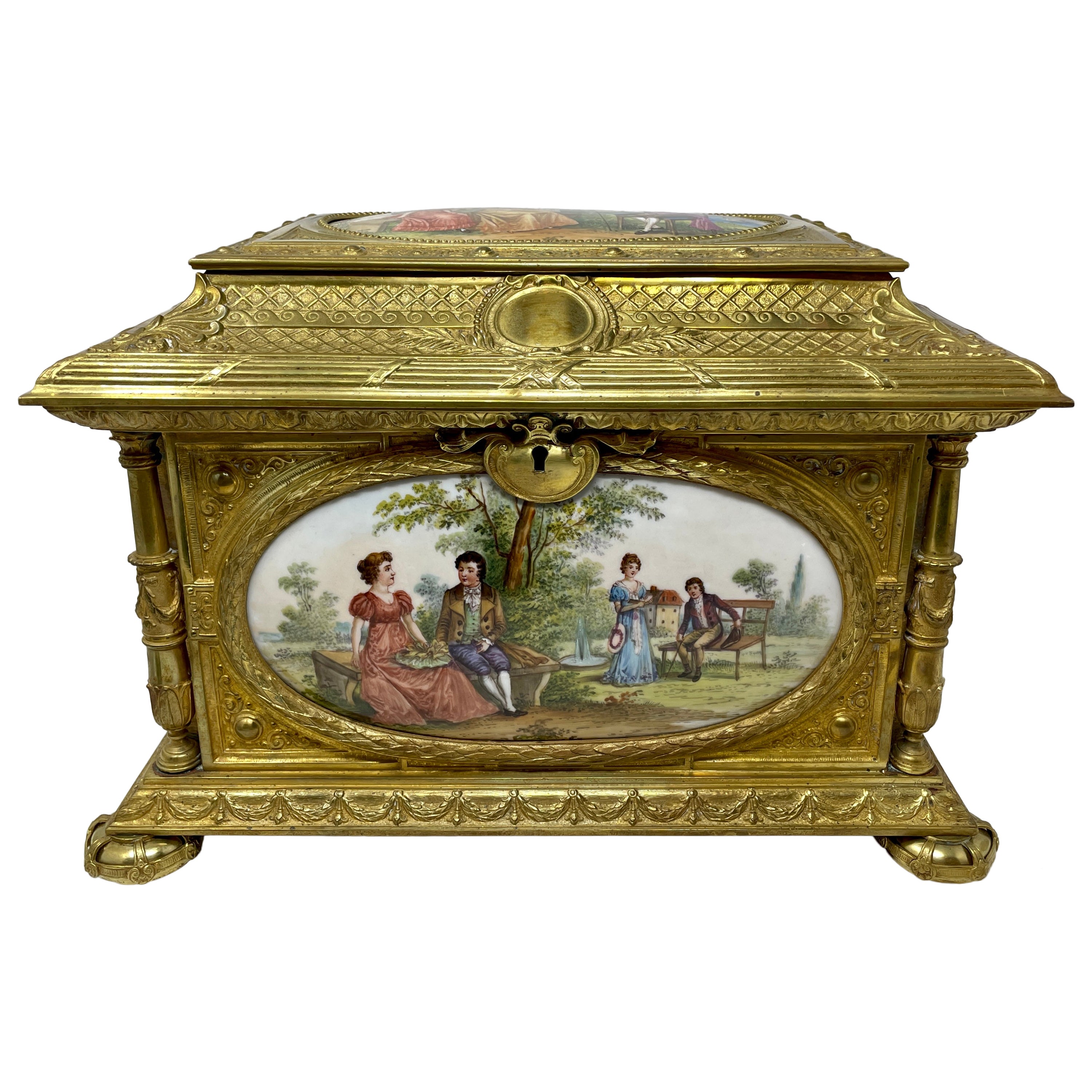Antique German Porcelain and Ormolu Jewel Box, Circa 1875-1885.
