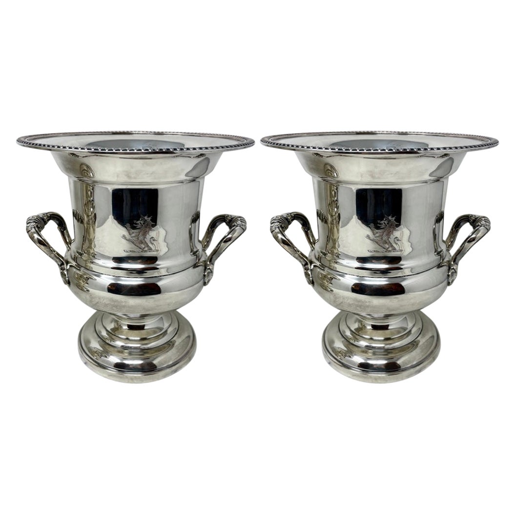 Pair Estate English Hallmarked Silver Plated Champagne / Wine Coolers Circa 1950