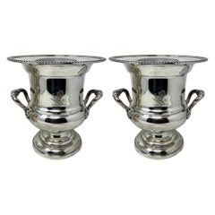 Pair Estate English Hallmarked Silver Plated Champagne / Wine Coolers Circa 1950