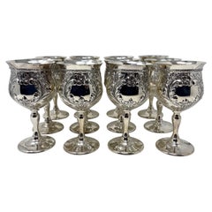 Set of 12 Vintage American Sterling Silver Goblets "Violet Pattern"