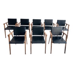 Set of 8, Cassina “Luisa” Dining Chairs Black Leather