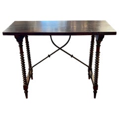 18th Century Spanish Walnut and Iron Turned Leg Side Table