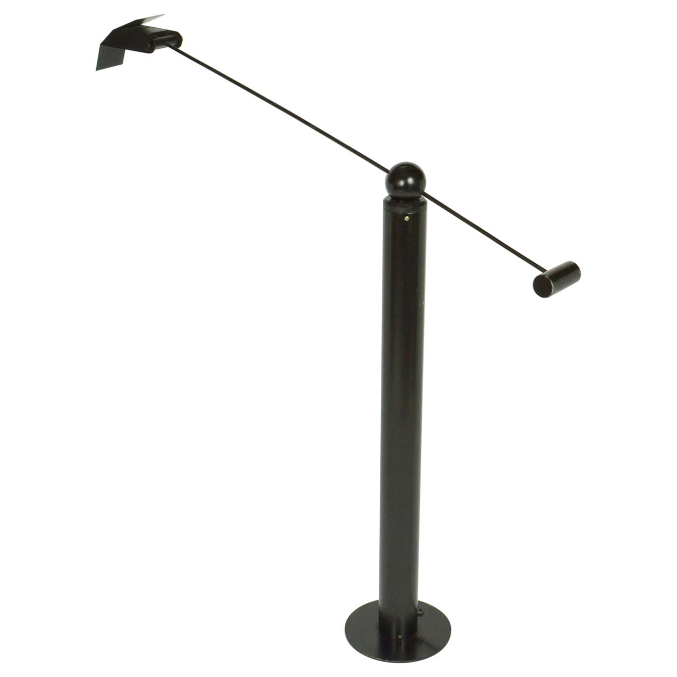 Minimalist Counterbalance Black Floor Lamp Attributed to Swiss Baltensweiler For Sale
