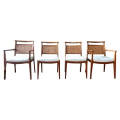Mid-Century Modern Danish Walnut Cane Back Dining Chair Set