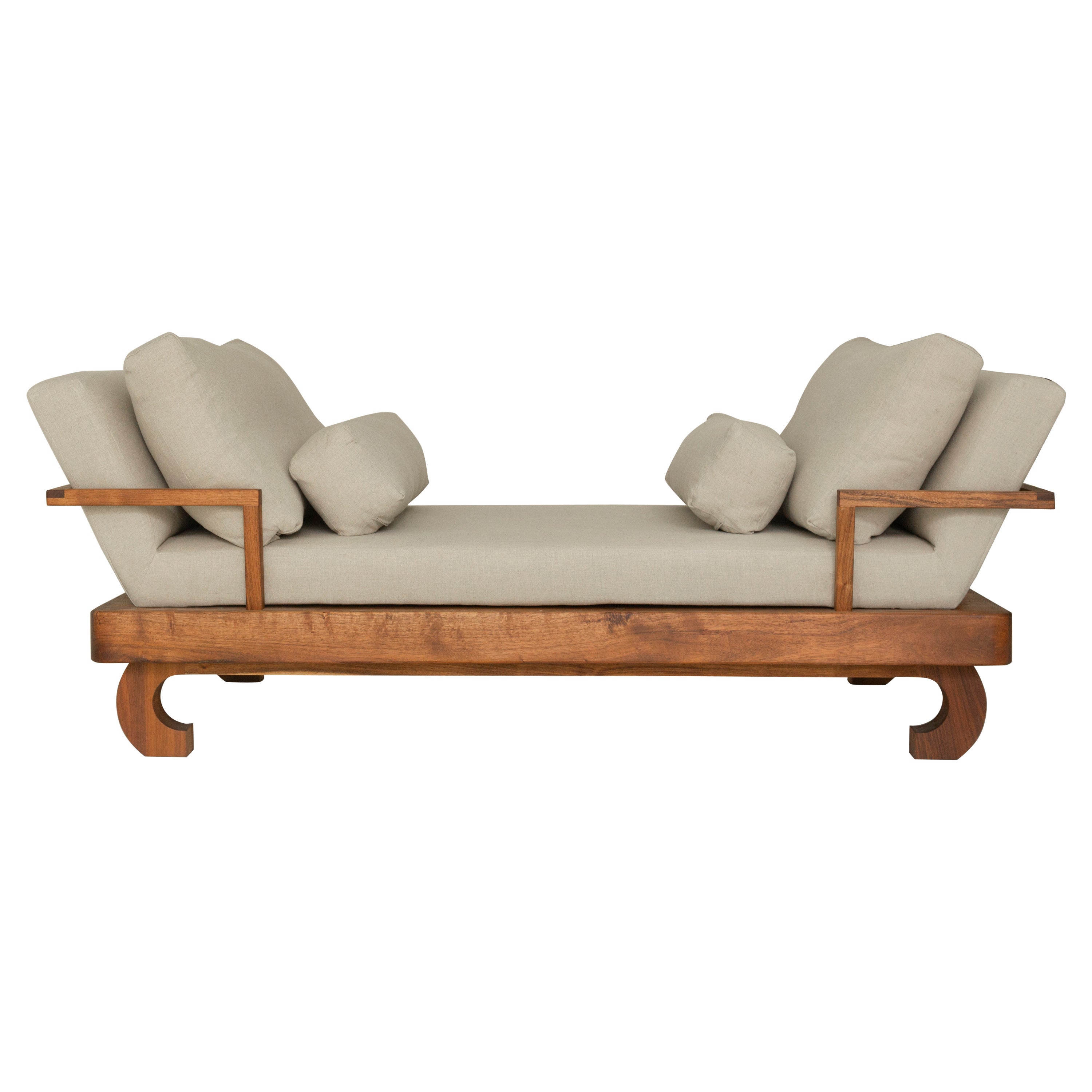 Marruecos Daybed in Tzalam Wood and Fabric in Linen Designed by Tana Karei