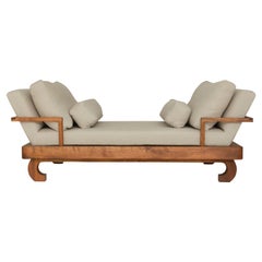 Marruecos Daybed in Tzalam Wood and Fabric in Linen Designed by Tana Karei