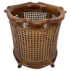 Early Italian Cane Mahogany Paper Waste Basket, circa 1920's