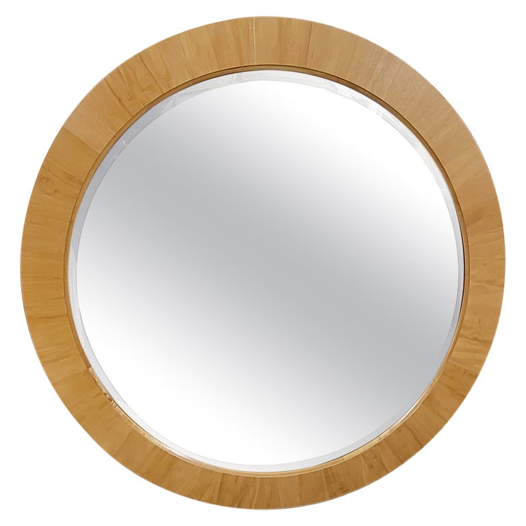 Ethan Allen American Dimensions Collection Round Satinwood Mirror For Sale at 1stDibs