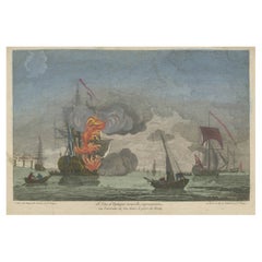 Impression Optica originale d'un navire en feu dans le port français de Brest