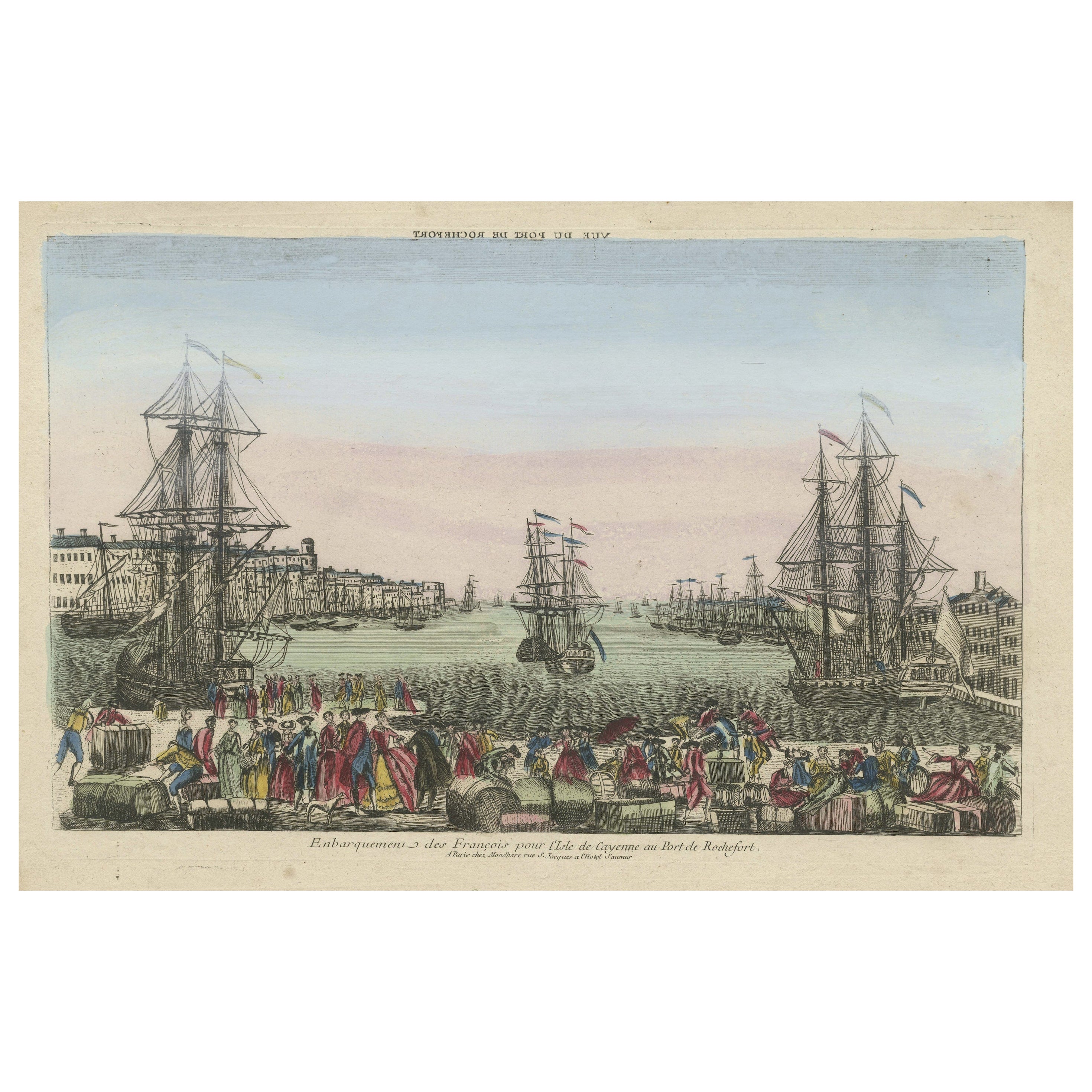 Old Optical View of French Boarding for the Cayenne Isle Port of Rochefort For Sale