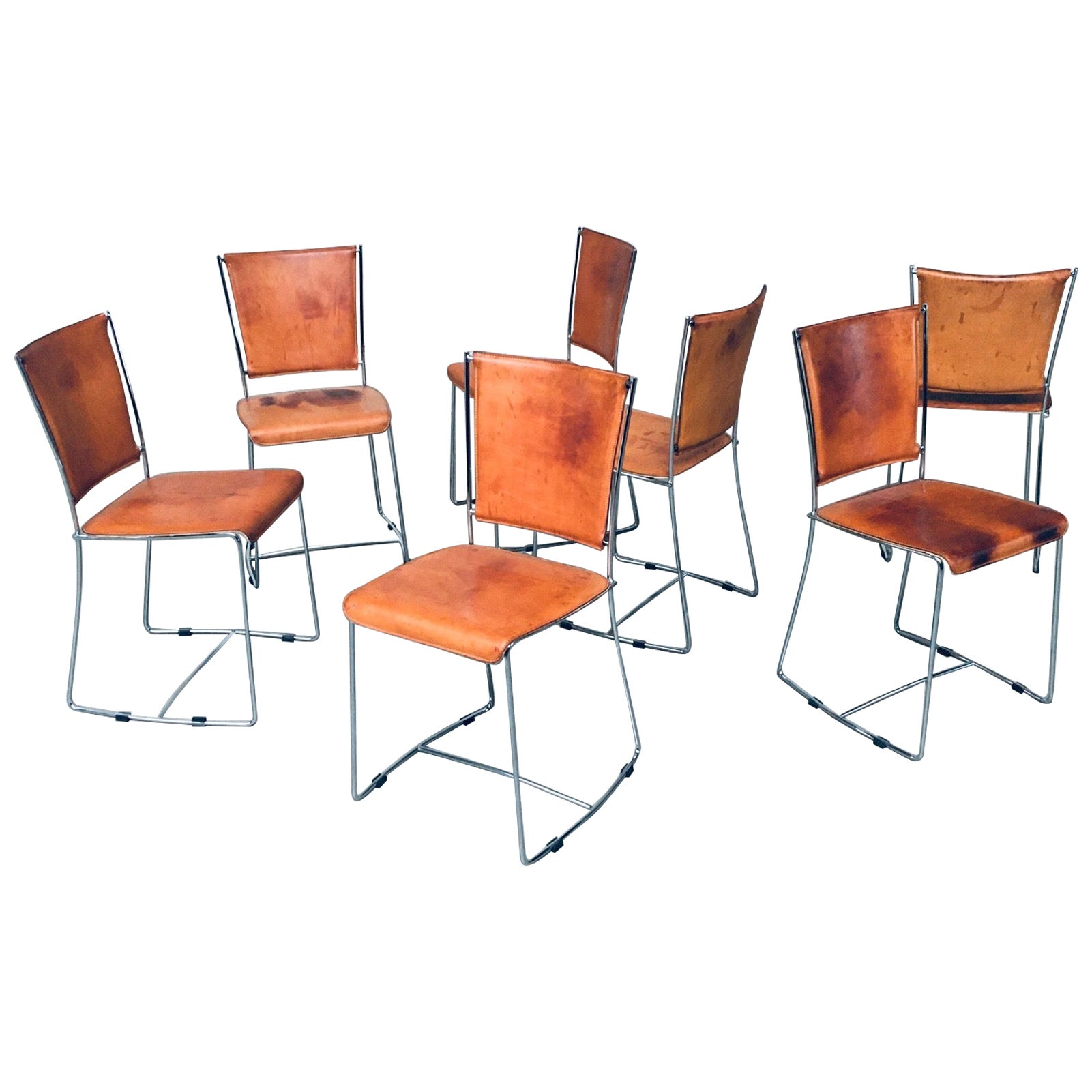 Postmodern Italian Design Leather Dining Chair Set by Segis, Italy, 1990's For Sale