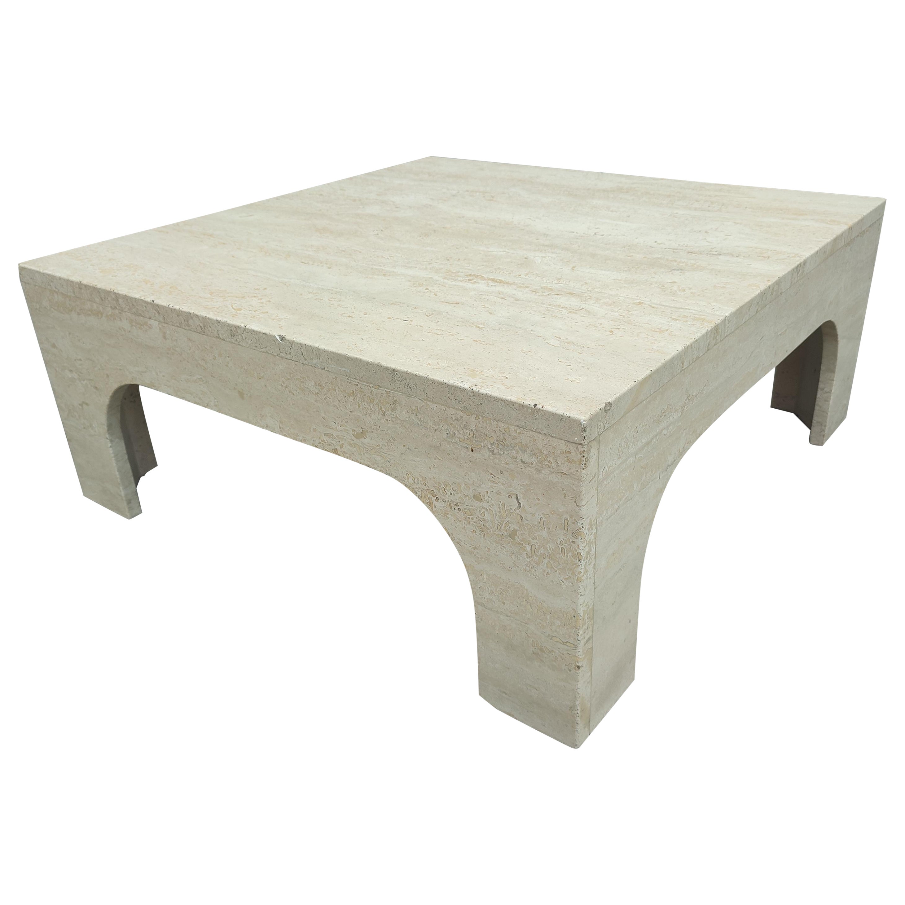 Square Travertine Coffee Table in the style of Willy Rizzo For Sale