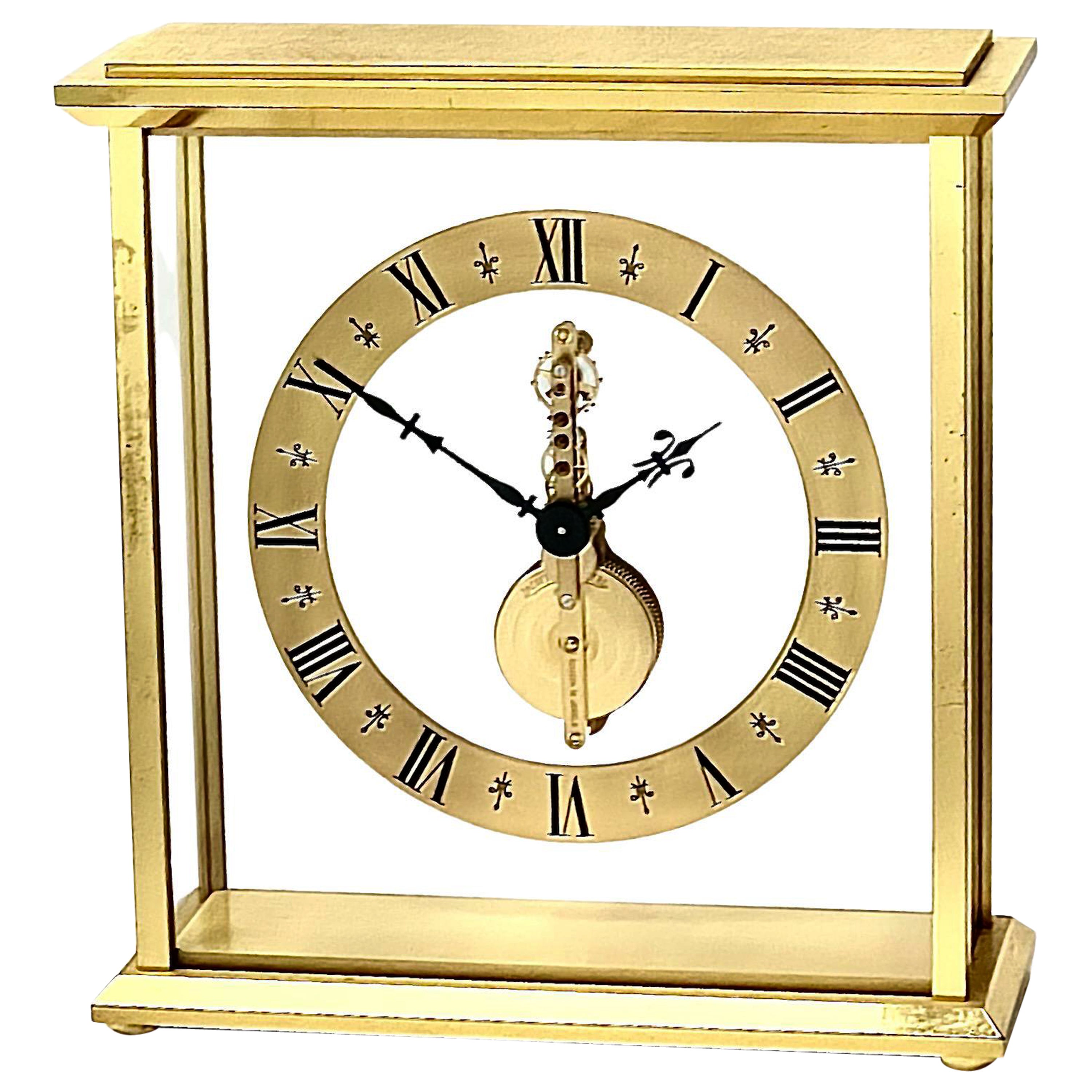 Jaeger LeCoultre Mid Century Brass and Glass Skeleton Clock No. 508