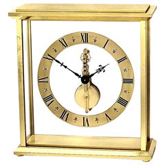 Retro Jaeger LeCoultre Mid Century Brass and Glass Skeleton Clock No. 508