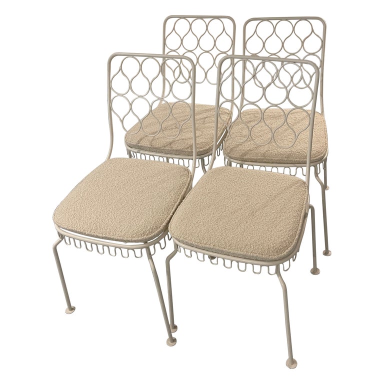 French Metal Garden Chairs with Boucle Seats, 1970s For Sale at 1stDibs