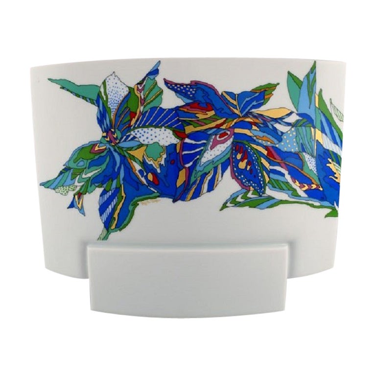 Large Rosenthal Vase / Flowerpot Decorated with Colorful Flowers, 1970s
