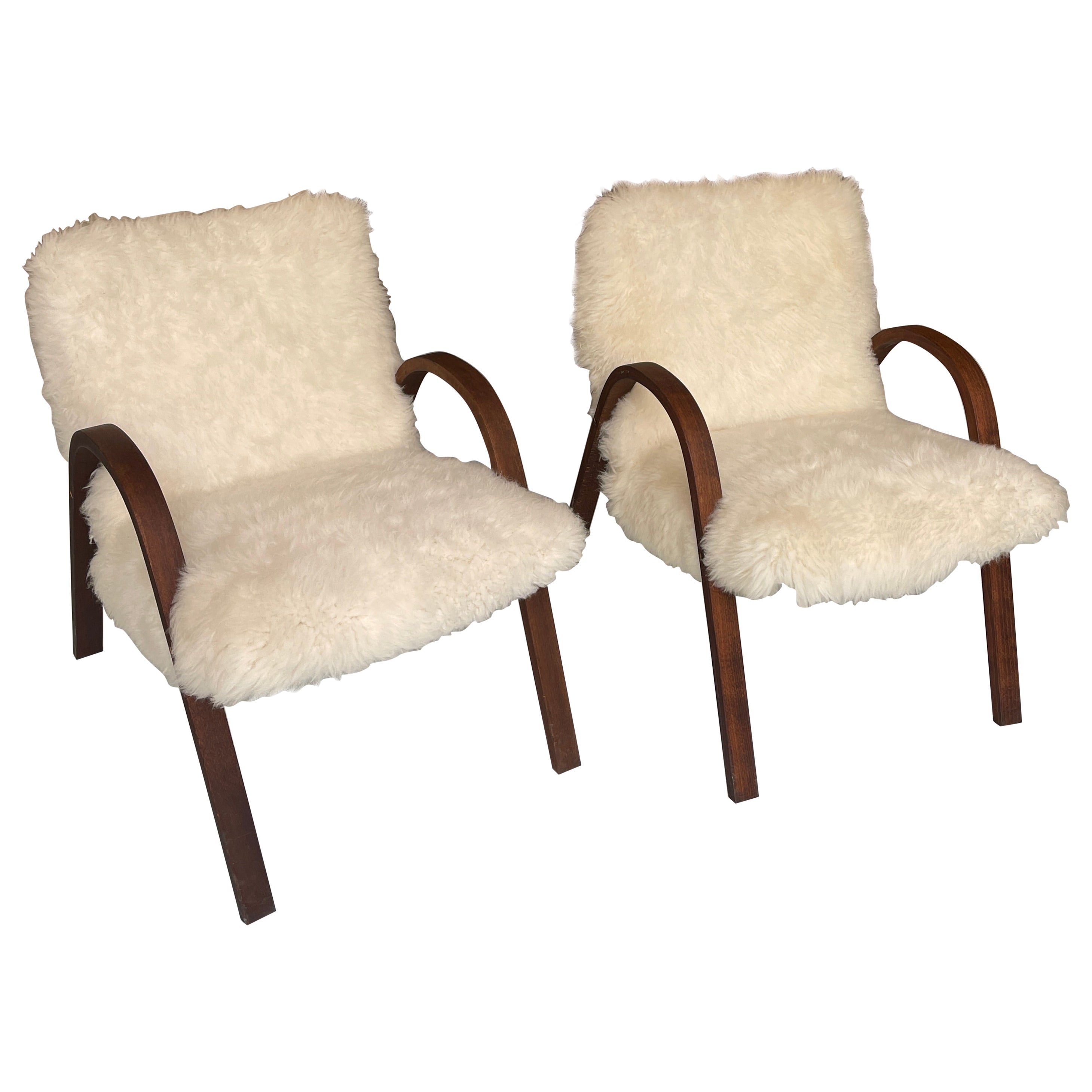 Bow Wood Chair with Sheepskin For Sale