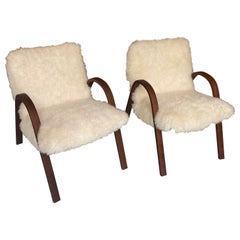 Vintage Bow Wood Chair with Sheepskin