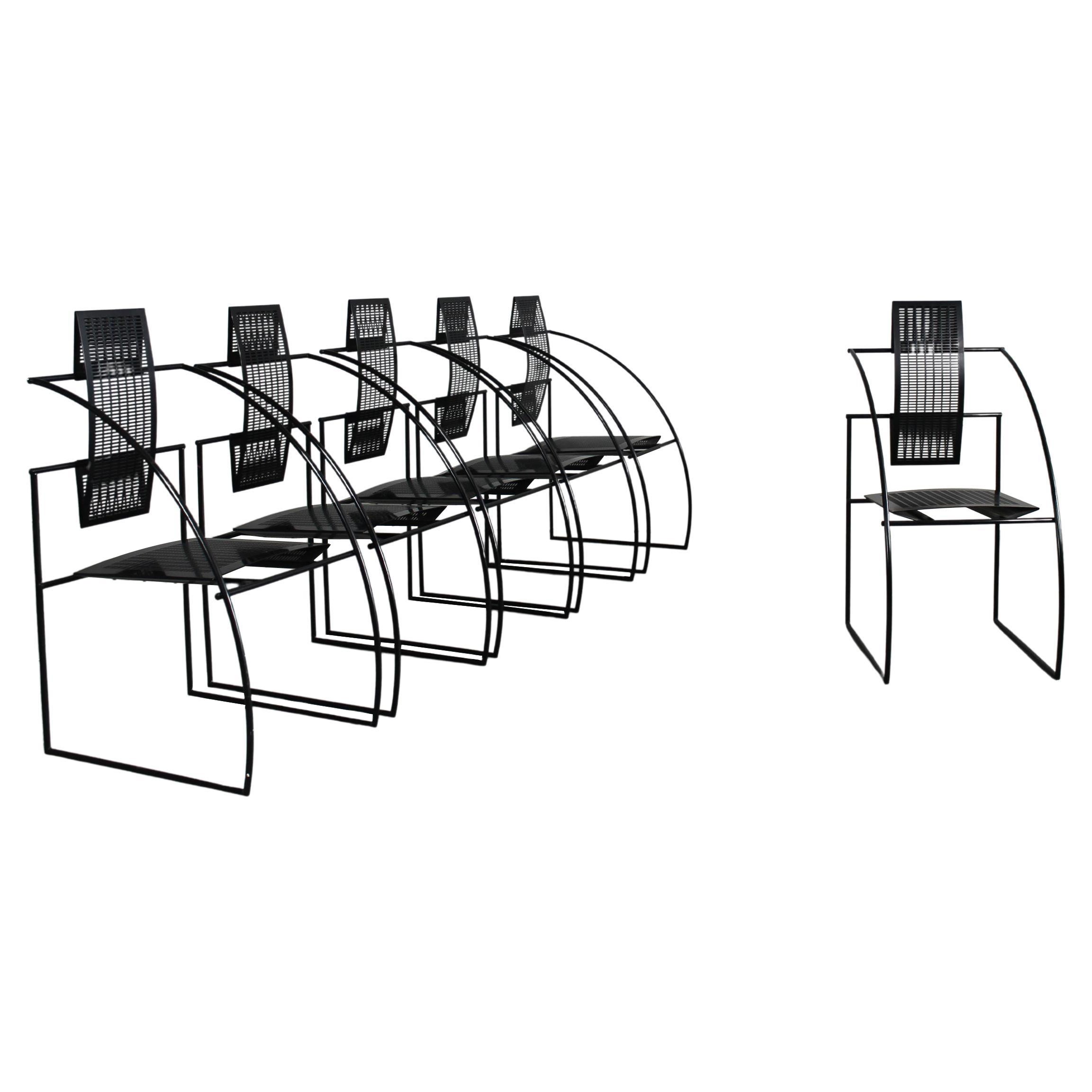 Mario Botta: Sechser-Set Quinta-Stühle 605 aus schwarz lackiertem Stahl von Alias, 1980 