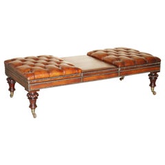 RESTORED WILLIAM IV CIRCA 1830 CHESTERFiELD BROWN LEATHER OTTOMAN FOOTSTOOL