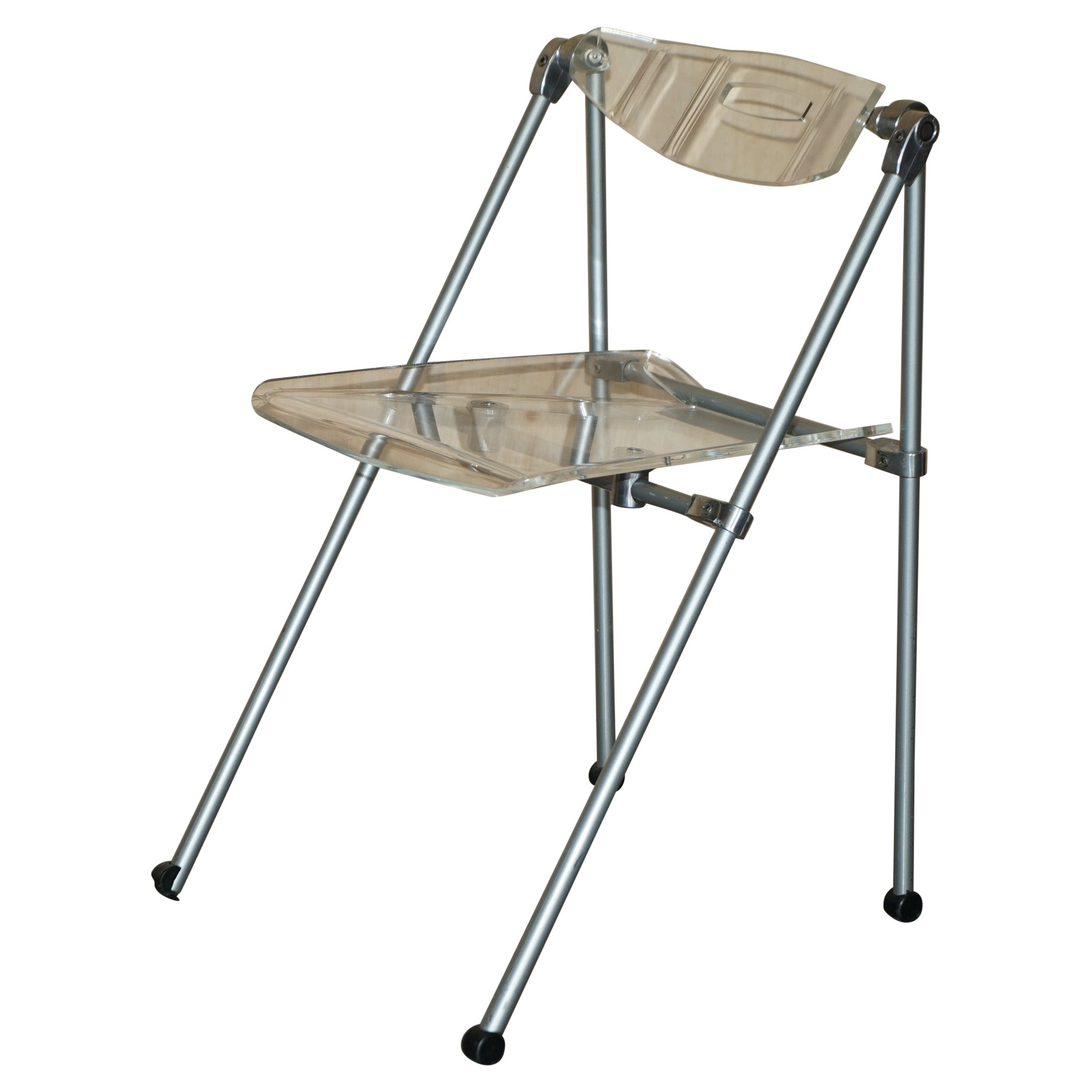 Seriously Cool over Engineered Metal & Lucite Folding Office Chair Swing Back For Sale