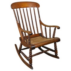 Superb 19th Century Walnut and Beech Bobbin Turned Rocking Chair, c. 1840