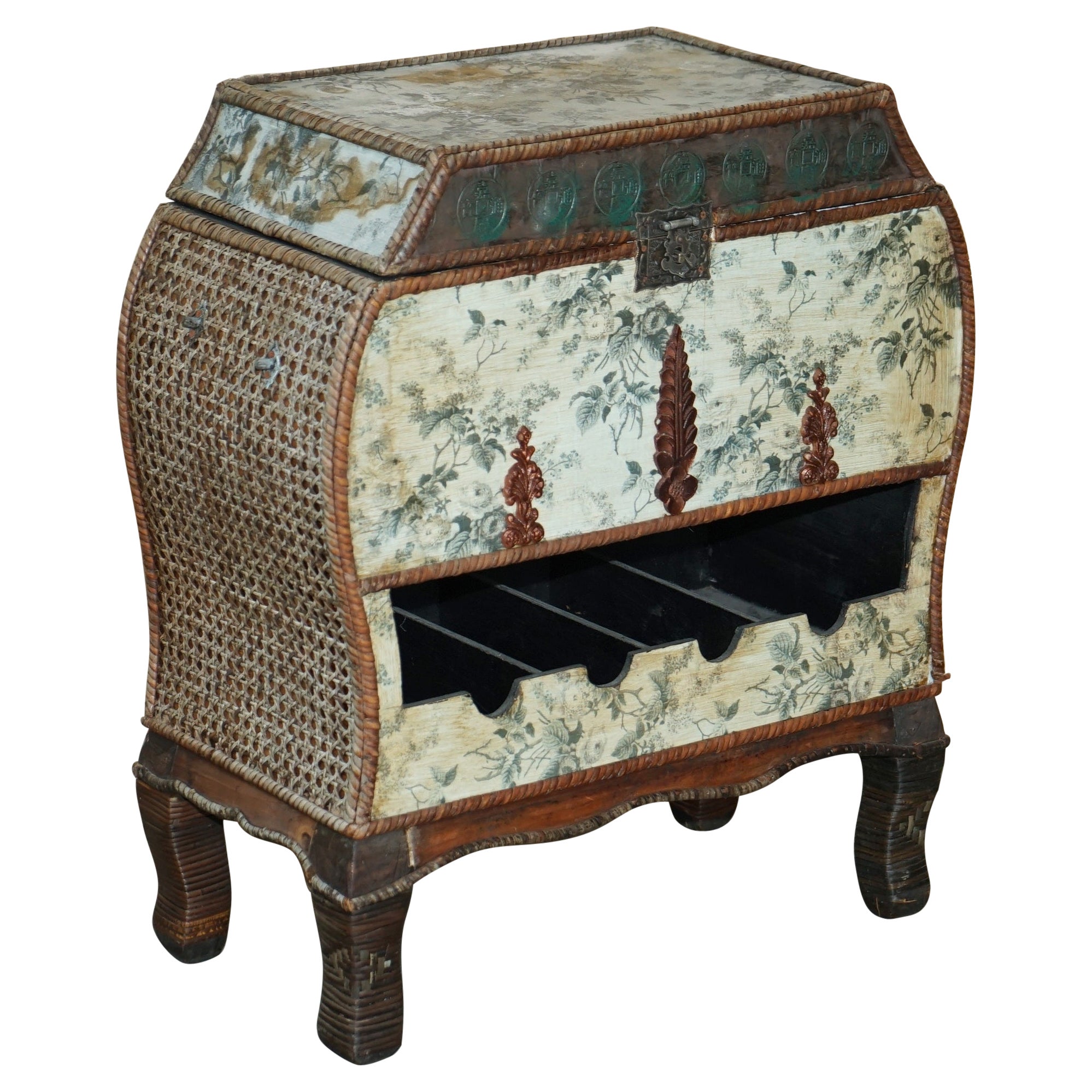 Lovely Vintage Chinese Wine Side Table Cabinet with Bottle & Glass Storage