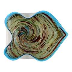 Large Murano Bowl in Polychrome Mouth-Blown Art Glass with Wavy Edge