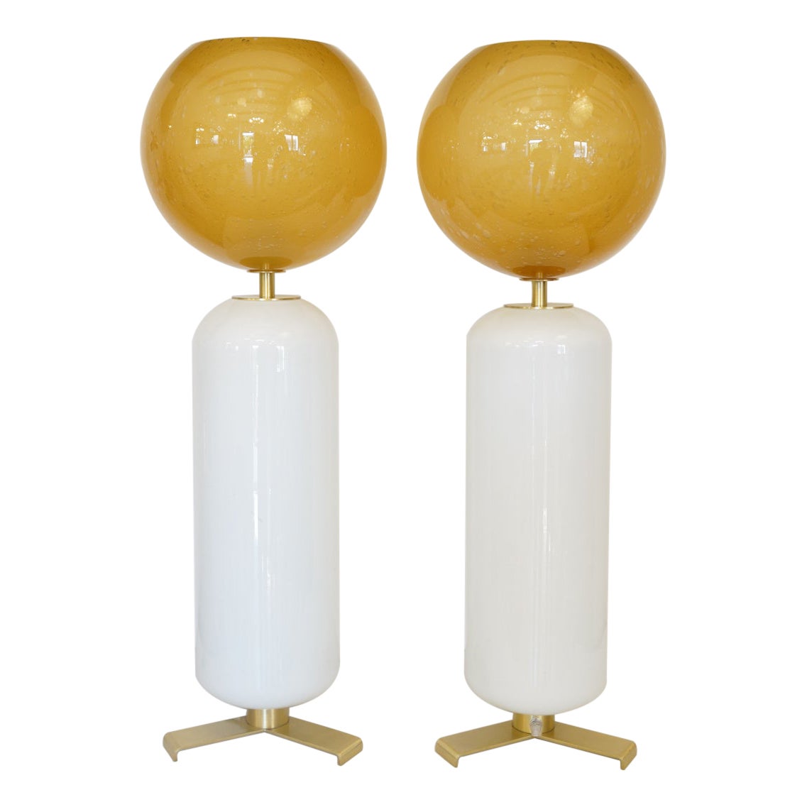 Alberto Donà Mid-Century Modern White Amber Two Murano Glass Table Lamps