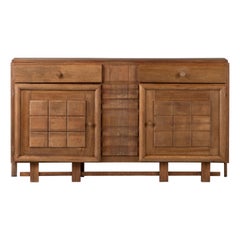 Vintage Solid Oak Credenza, France, 1940s