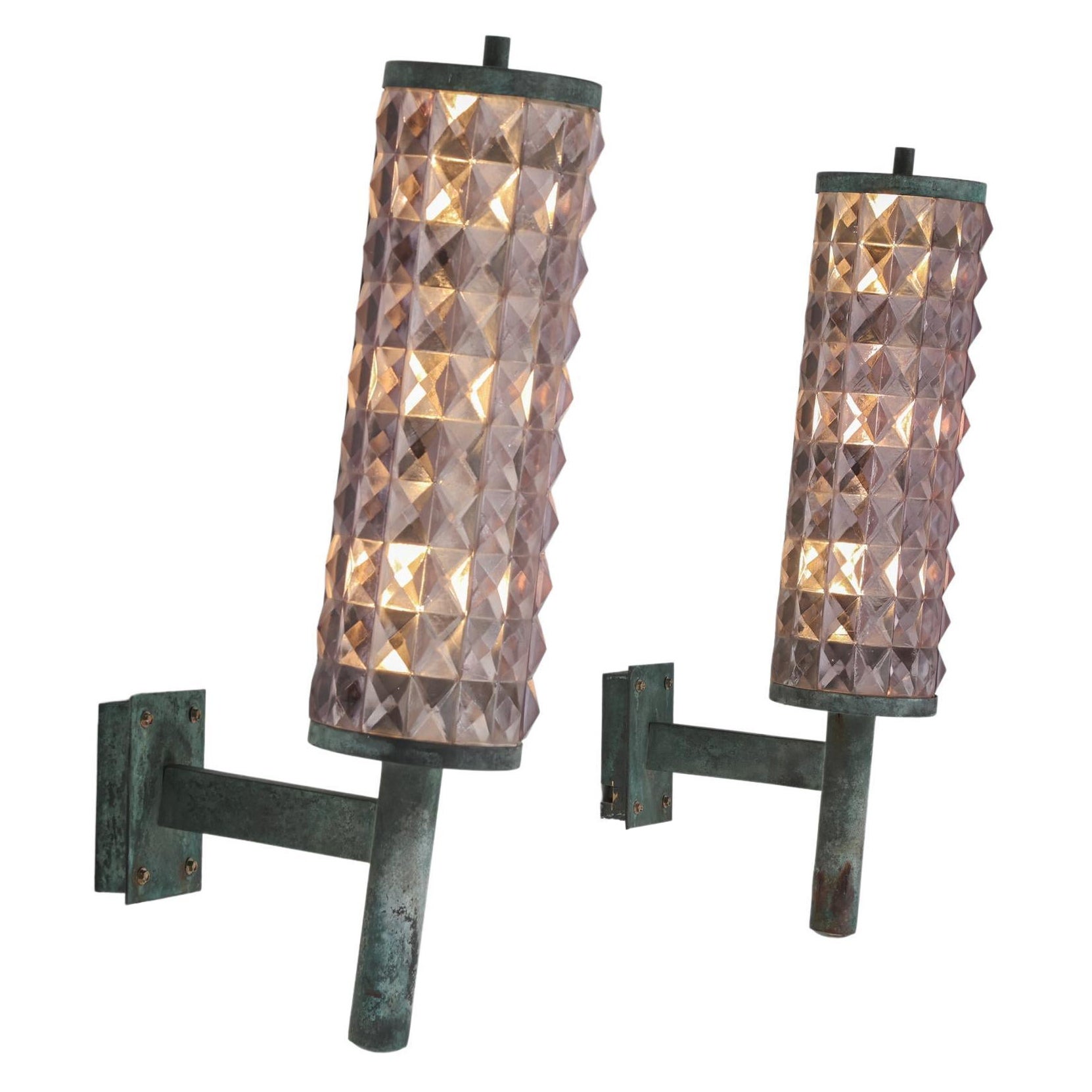 Art Deco Iron & Glass Wall Sconces, 1930s For Sale