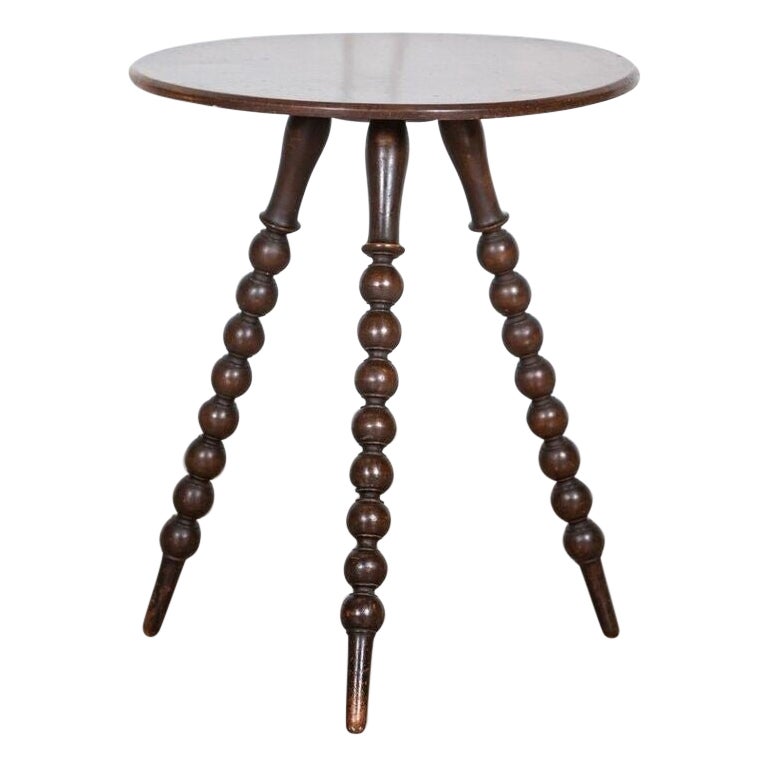 Round Mahogany Bobbin Pedestal Table with Ivory Inlay at 1stDibs