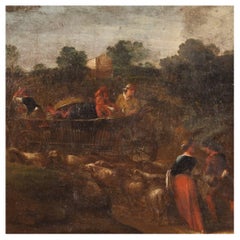 18th Century Oil on Canvas Italian Antique Landscape Painting Pastoral Scene