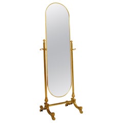 Antique French Brass Cheval Mirror