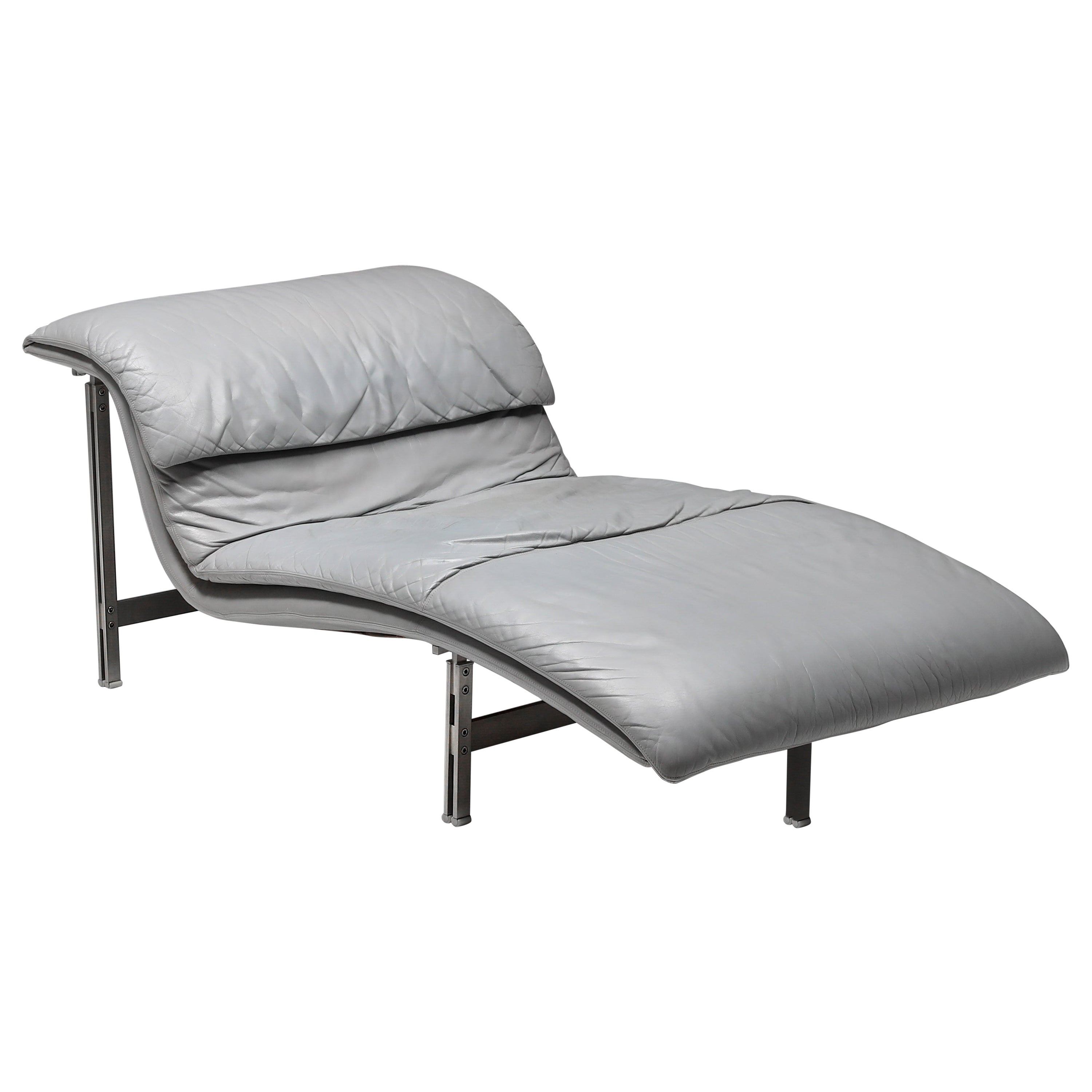Post-Modern Saporiti Lounge Chair in Grey Leather by Giovanni Offredi, 1974 For Sale