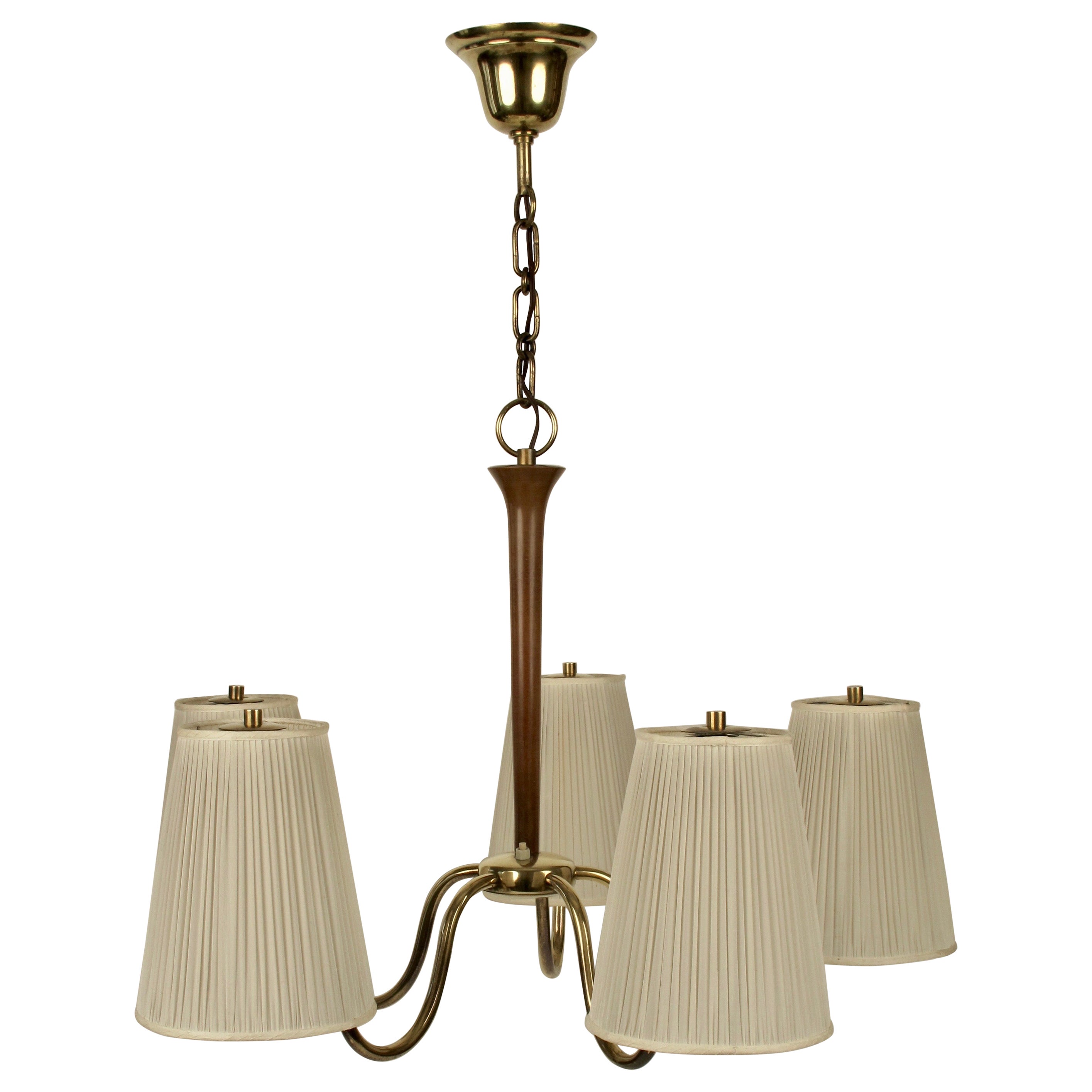 Five Arms Chandelier in Brass, Designed by Josef Frank for J.T.Kalmar