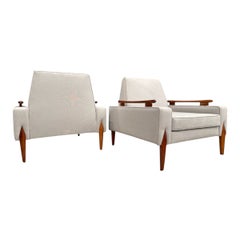 Brazilian Modern Armchairs in Caviuna hardwood & Grey Linen, circa 1950s, Brazil