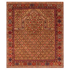 Ancien tapis de prière Dagestan du Caucase. Taille : 5 pieds x 4 pieds 5 po