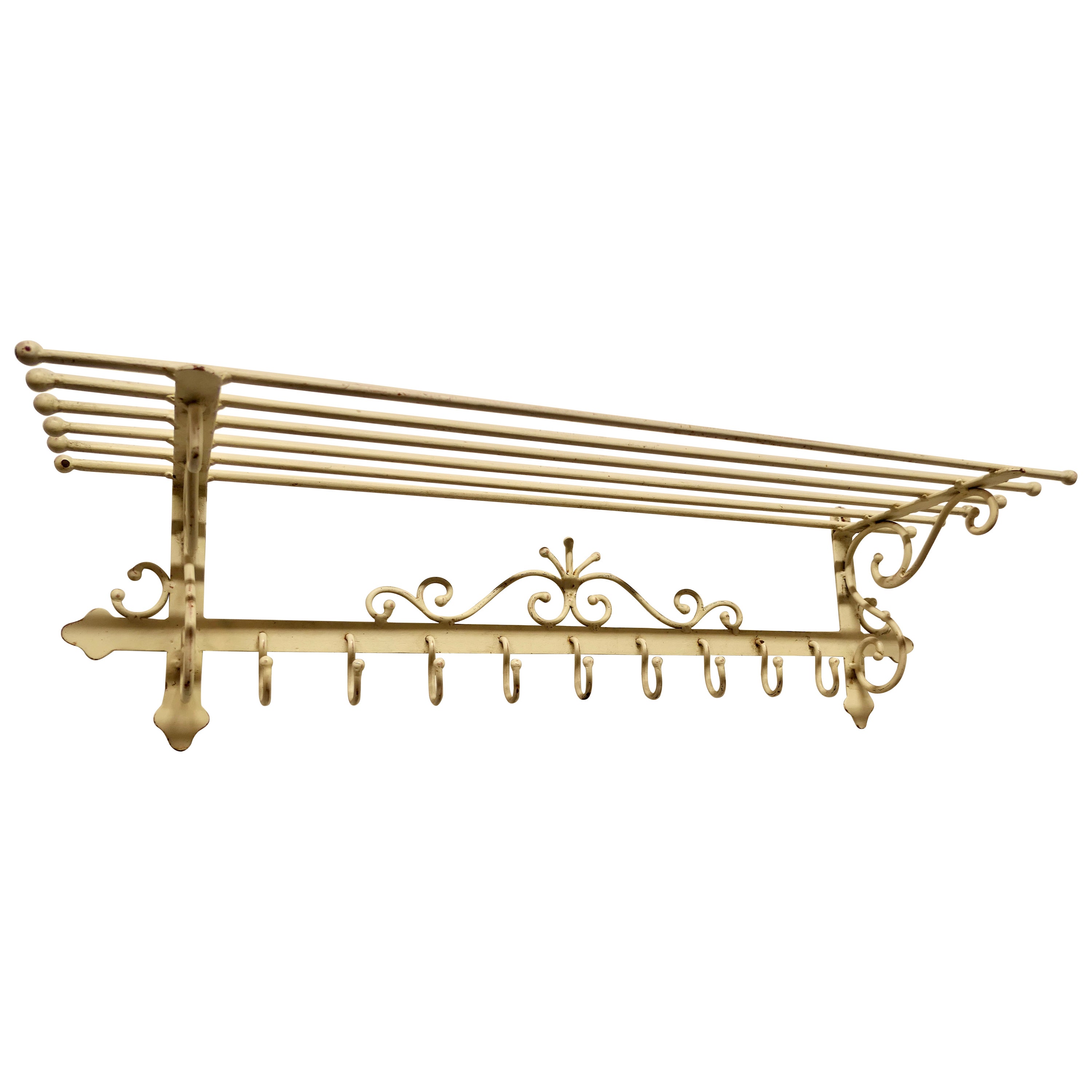 Long 9 Hook French Painted Iron Hat and Coat Rack