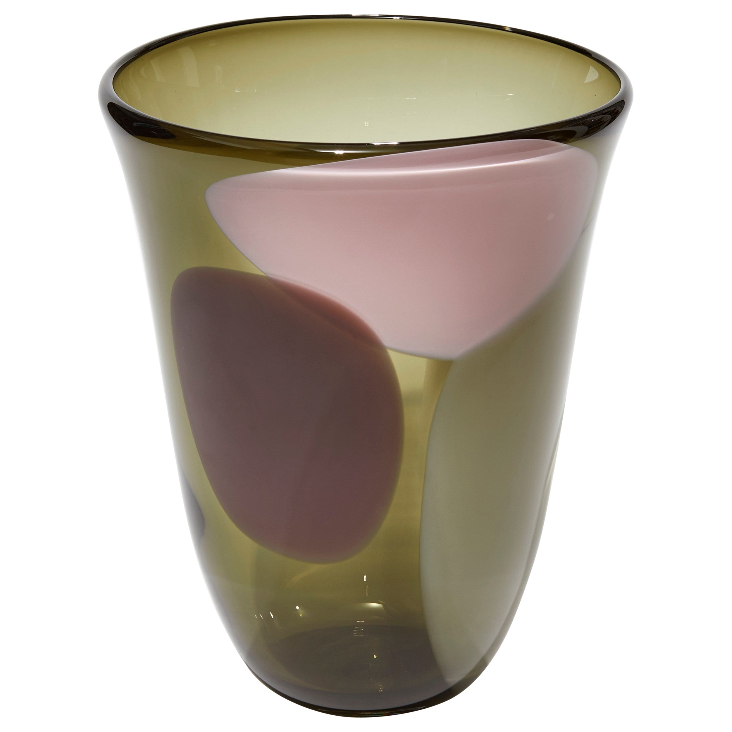 Vase aus Rosalie-, Rosa-, Braun-, Aubergine- und Khaki-Glas von Gunnel Sahlin