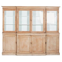Large 19th C Estate Made English Glazed Pine Breakfront Bookcase