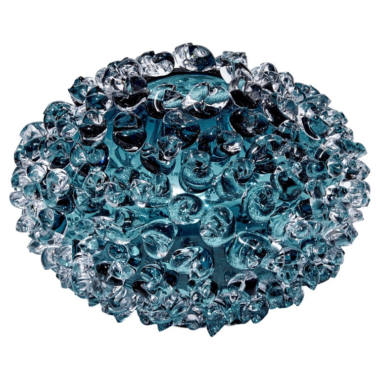 Ostreum in Steel Blue, Unique textured Glass Centrepiece by Katherine For Sale