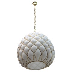 Modern Brass and Caged Murano Glass Large Pendant Lamp Fontana Arte Style